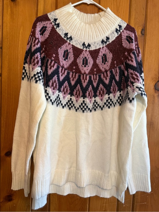 Maurices Sweaters - Maurices Ivory Sweater with Pink and Burgundy Fair Isle Yoke